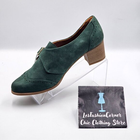 NWT Julia Bo Women's Green Leather Duke Pumps Heel Monk Shoes Sz 9.5 (40) 2974 - Picture 15 of 16